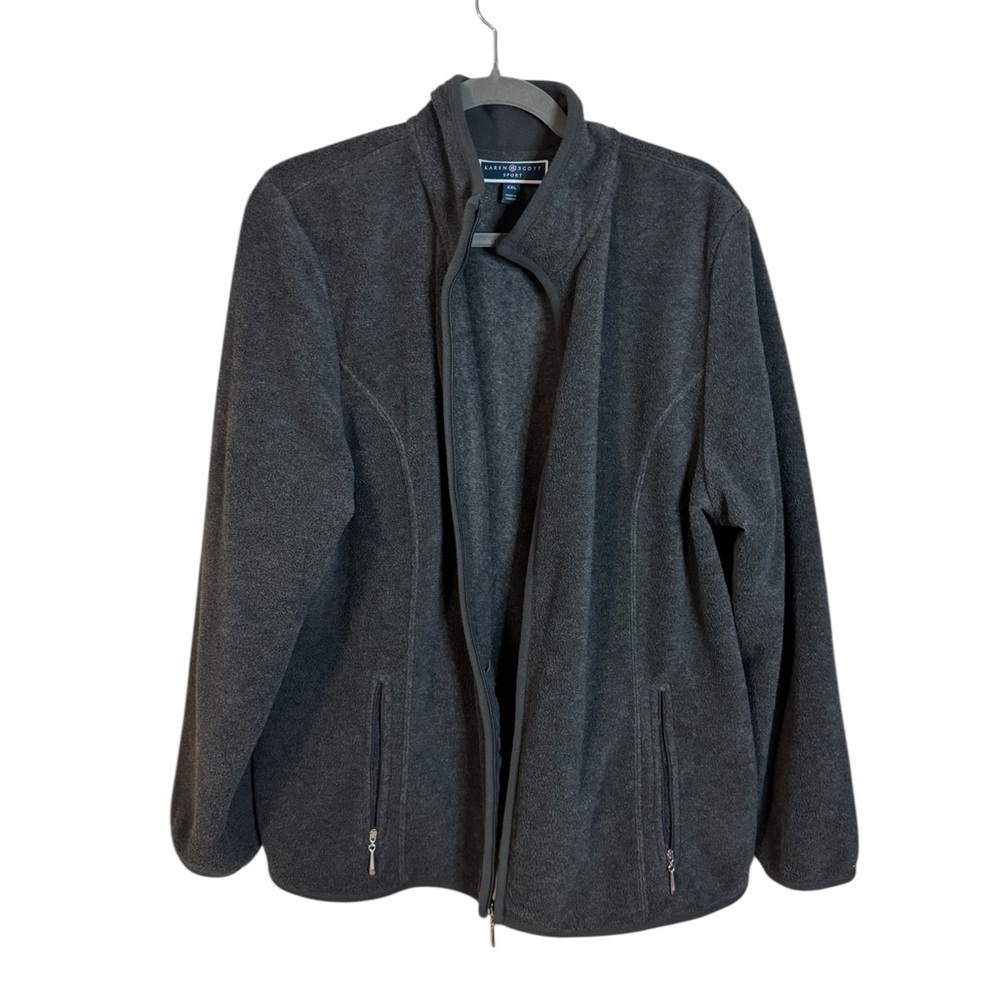 Karen Scott Gray Utility Jacket Soft Fleece Full-Zip